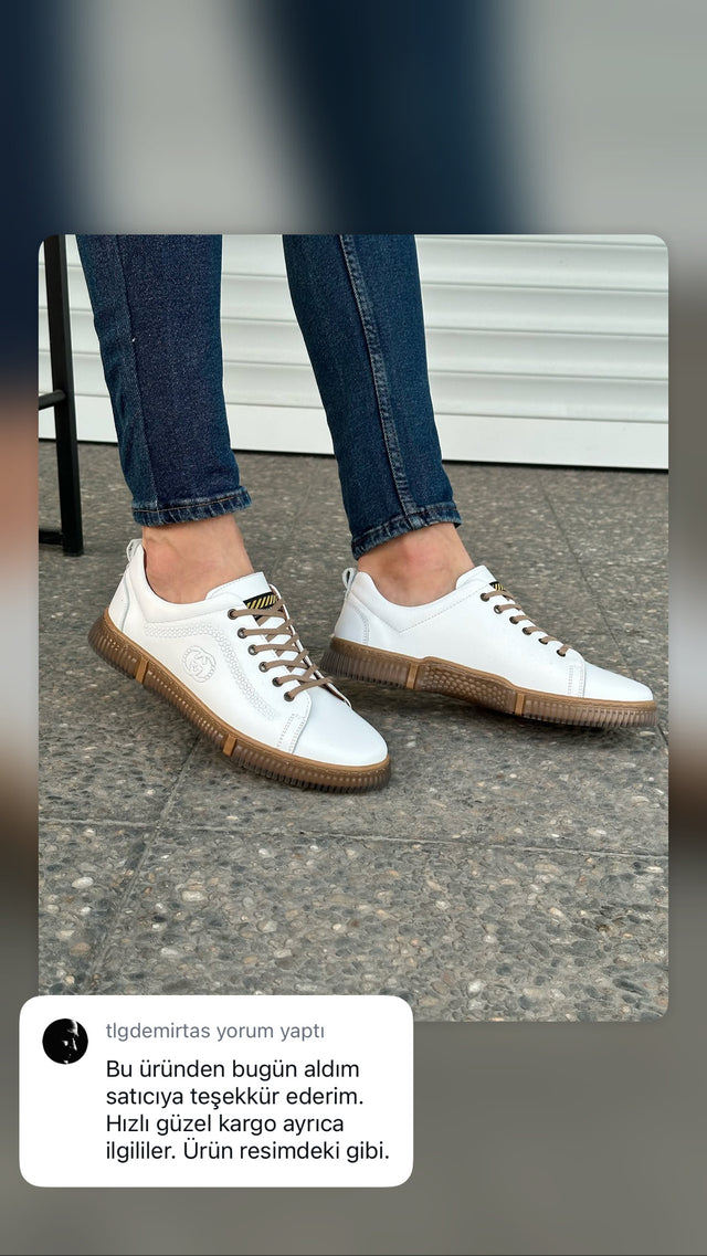 Beyaz hakiki deri erkek sneaker bej tabanlı – hızlı kargo müşteri yorumu | Taşpınar Ayakkabı – müşteri yorumu | Taşpınar Ayakkabı