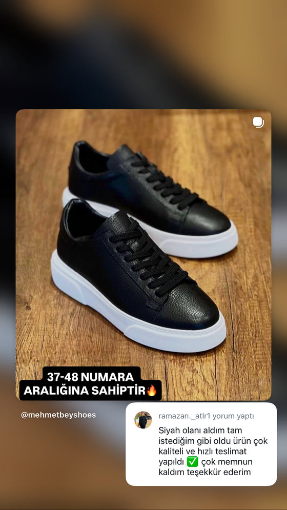 Siyah beyaz tabanlı hakiki deri erkek sneaker – kaliteli ve hızlı teslimat müşteri yorumu | Taşpınar Ayakkabı – müşteri yorumu | Taşpınar Ayakkabı