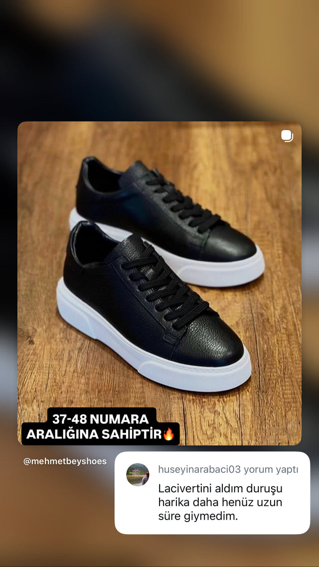 Siyah beyaz tabanlı hakiki deri erkek sneaker – duruşu harika müşteri yorumu | Taşpınar Ayakkabı – müşteri yorumu | Taşpınar Ayakkabı