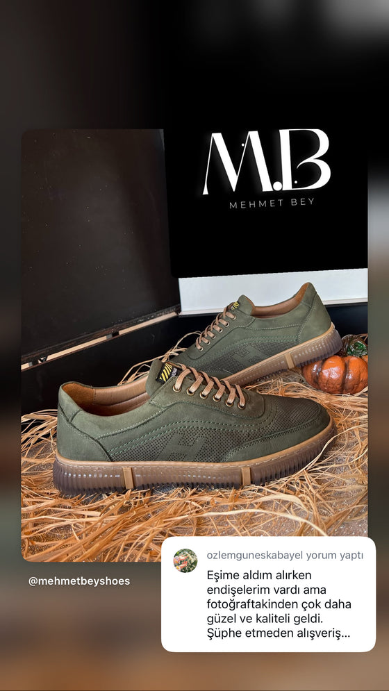 Yeşil nubuk erkek sneaker – fotoğraftakinden daha kaliteli müşteri yorumu | Taşpınar Ayakkabı – müşteri yorumu | Taşpınar Ayakkabı