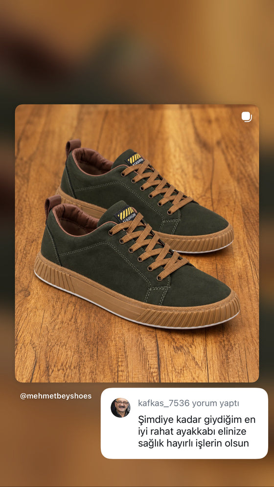 Yeşil süet erkek sneaker kahverengi tabanlı – rahat ayakkabı müşteri yorumu | Taşpınar Ayakkabı – müşteri yorumu | Taşpınar Ayakkabı