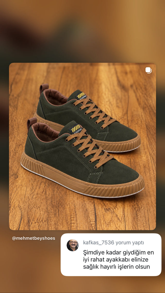 Yeşil süet erkek sneaker kahverengi tabanlı – rahat ayakkabı müşteri yorumu | Taşpınar Ayakkabı – müşteri yorumu | Taşpınar Ayakkabı