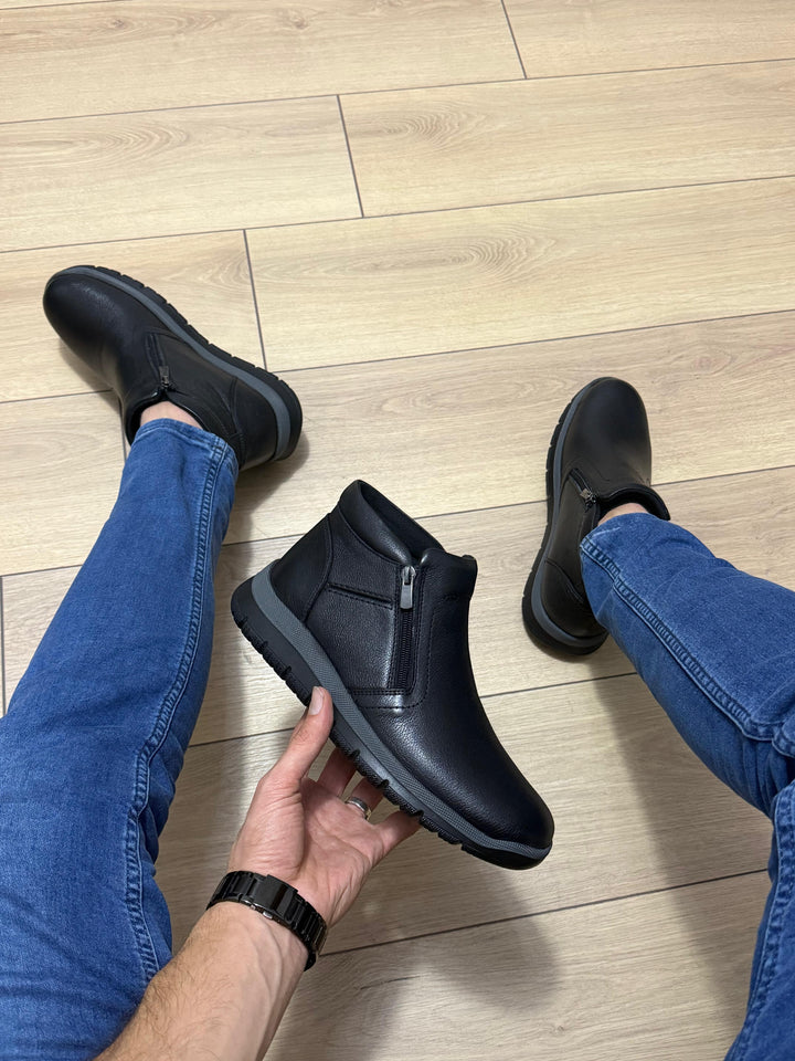 Taşpınar %100 Hakiki Deri Erkek Rahat Günlük Kışlık Ortopedik Çift Fermuarlı Yeni Sezon Bot 40-45